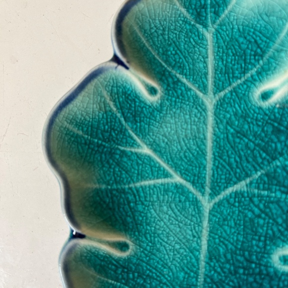 Dishes Celadon Blue Green Crackle Leaf Shape Japanese Ceramic  4.5x 4" - Picture 9 of 9